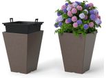 Costway 2Er Fioriera Con Vaso Interno, Fioriere Resistenti Alle Intemperie, Vasi Da Fiori Con Fori Di Drenaggio, Fioriera In Pp Per Giardino Balcone Marrone 25X25X35Cm