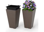 Costway 2Er Fioriera Con Vaso Interno, Fioriere Resistenti Alle Intemperie, Vasi Da Fiori Con Fori Di Drenaggio, Fioriera In Pp Per Giardino Marrone 29,5X29,5X57Cm