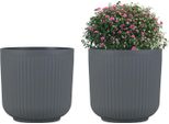 Costway 2 Fioriere Rotonde, Altezza 32 Cm, Fioriere Con Fori Di Drenaggio, Vasi Da Fiori Decorativi, Plastica Pp, Resistenti Alle Intemperie, Fioriera Grigia