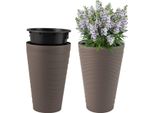 Costway 2 Fioriere Con Vaso Interno, Altezza 45 Cm, Fioriere Rotonde Resistenti Alle Intemperie, Vasi Da Fiori Con Fori Di Drenaggio, Pp, Fioriere Per Giardino Grigio