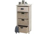 Cassettiera HWC-K84 Con Cestoni, Mobile Cassettiera, Legno 83X40X29Cm ~ Naturale, Cestoni Marrone Chiaro
