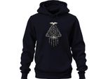 Vegvisir Bussola Runica Simbolo Nordico Vichingo Odino Corvo Felpa Con Cappuccio Unisex, Navy, M