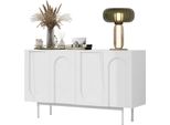 Aiorber Credenza Moderna Bianca A 4 Ante Con Motivo Ad Arco Minimalista, Credenza Soggiorno Sala Da Pranzo, Molto Spazio, 140X42X80 Cm, Bianco