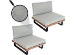 Set Di 2 Sedie Lounge HWC-H54, Poltrona Da Giardino, Legno Di Acacia Filato, Alluminio ~ Marrone Chiaro, Rivestimento Grigio Chiaro