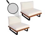 Set Di 2 Sedie Lounge HWC-H54, Poltrona Da Giardino, Legno Di Acacia Filato Alluminio ~ Marrone, Rivestimento Bianco Crema