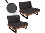 Set Di 2 Sedie Lounge HWC-H54, Poltrona Da Giardino, Legno Di Acacia Filato Alluminio ~ Marrone, Rivestimento Grigio Scuro