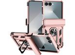 Custodia Ibrida Per Samsung Galaxy Z Flip 7 A Due Strati Con Supporto Ad Anello E Copertura A Cerniera Rosa