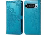 Google Pixel 9 Pro/Google Pixel 9 Sleeve - Pelle Finta - Flip Cover Imoshion - Colore Turchese
