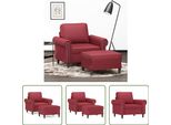 The Living Store Poltrona Con Poggiapiedi Rosso Vino 60 Cm In Ecopelle