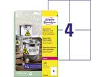Avery Zweckform L4719 - Poliestere - Opaco - Adesivo Permanente - Bianco - 105 X 148 Mm 80 Etichette (20 Fogli X 4) Etichette (L4719-20)