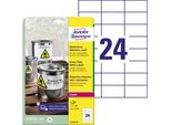 Avery Zweckform L4718 - Poliestere - Opaco - Adesivo Permanente - Bianco - 70 X 37 Mm 480 Etichette (20 Fogli X 24) Etichette (L4718-20)