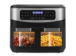 Heißluftfritteuse Doppelkammer Airfryer 12L-Heissluftfriteuse XXL Friteuse mit Sichtfenster, 2 Fächer, 10 Programmen, Sync Finish & Dual Cook, 2600W