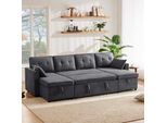 Divano Angolare Merax, Divano A U Con Funzione Letto E Box Letto, Portabicchieri, Divano A 4 Posti, Divano Letto, Set Di Divani In Cotone E Lino, Grigio