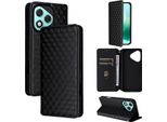 Per Honor 400 Lite Cubic Design Flip Pelle Finta Smart Wallet Cover Custodia Nera