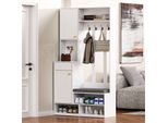 Appendiabiti Merax Con Panca Per Scarpe, Appendiabiti Da Corridoio Con Cassetti E Sportelli, 4 Ganci Tripli, Pannello In Metallo, 100×180×35 Cm, Bianco