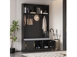 Appendiabiti Merax Con Panca Per Scarpe, Appendiabiti Da Corridoio Con 6 Ganci Tripli, Appendiabiti Con Panca, Per L'ingresso, 120×40×191Cm, Nero