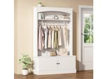 Armadio Merax Con Panca 120X40X190 Cm - Armadio Da Corridoio 5 In 1 Con Scarpiera, Asta Appendiabiti E Ripiano, Protezione Antiribaltamento, In Truciolato, Moderno Bianco