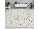 Tappeto Moderno A Pelo Alto Morbido Ed Elegante Con Motivo A Pois Neri | Beige Dimensioni - 120 X 170 Cm