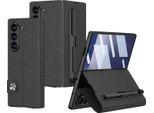 Custodia Per Samsung Galaxy Z Fold 7, Custodia Pieghevole In Pelle Con Protezione Dello Schermo, Porta Carte, Supporto E Porta Stilo In Fibra Di Carbonio Nero