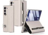 Custodia Per Samsung Galaxy Z Fold 7, Custodia Pieghevole In Pelle Con Protezione Dello Schermo, Porta Carte, Supporto E Porta Stilo Beige