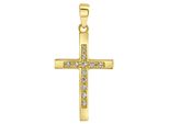 KreuzanhäNger Firetti "Schmuck Geschenk Gold 375 Halsschmuck AnhäNger Halskette Kreuz", Gold (Gelbgoldfarben, Kristallweiß, Kristallweiß), SchmuckanhäNger, Damen, Gelbgold 375, 0,75 G, Mit Zirkonia (Synth.)