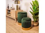 Pouf Rebecca Mobili Con Vano Portaoggetti E Coperchio In Fibra Di Legno E Velluto Verde