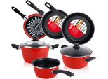 Set Di Pentole Magefesa Grana, 5 Pezzi, 3 Pentole, Induzione, Senza Pfoa, Coperchio In Vetro Rosso