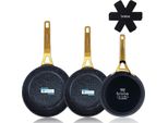 Briebe Gold Titanium Set 3 Padelle Antiaderenti Per Induzione Titanium 18-20-24Cm, Alluminio Forgiato Nero