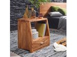 Finebuy Comodino In Legno Massiccio Di Sheesham Con Cassetto E Ripiano - Comodino Dal Design Moderno Realizzato A Mano In Vero Legno - Comodino Boxspring