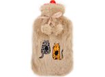 Biggdesign Bottiglia D'acqua Calda Per Gatti Con Rivestimento Lavabile E In Morbido Peluche, Bottiglia Da Letto Per Bambini E Adulti, Bottiglia D'acqua Calda Per Dolori Alla Schiena E Allo Stomaco, Bottiglia D'acqua Calda, 2L, Beige