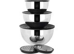 Serenk Set Di Ciotole Con Coperchio, 9 Pezzi Di Insalatiere In Acciaio Inox, Ermetiche, Set Di Ciotole 1,35-4,60 L, Nero, TüRkiye