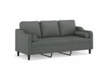 Divano A 3 Posti Con Cuscini Decorativi In Tessuto Grigio Scuro Da 180 Cm