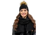 Berretto Da Donna Vivisence Con Pompon E Sciarpa Caldo Copricapo E Scaldacollo Per L'inverno E L'autunno Caldo E Spesso, Berretto Invernale Con Pompon, Set Invernale Da Donna, Eu, Nero, Taglia Unica
