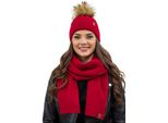 Berretto Da Donna Vivisence Con Pompon E Sciarpa Caldo Copricapo E Scaldacollo Per L'inverno E L'autunno Caldo E Spesso, Berretto Invernale Con Pompon, Set Invernale Da Donna, Eu, Rosso, Taglia Unica