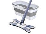 Mocio Piatto Rotante, X-Mop Con Strizzatore, Secchio Pieghevole Da 16 Litri, Pad In Microfibra, Set Completo,