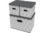 Scatole Portaoggetti, Organizer Con Coperchio, Scatole In Tessuto, 3 Pezzi, Foglie Grigie, Tessuto Non Tessuto