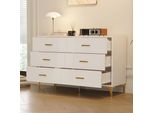 Credenza Mearx Con 6 Cassetti, Cassettiera Con Frontale A Onda E Piedini In Metallo, Buffet, Cassettiera, H76/B120/T40 Cm, Bianco