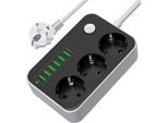 Forsmano Ciabatta Elettrica A 3 Prese Con 6 Usb, Spina Piatta E Interruttore, Protezione Da Sovratensione, Cavo Da 1,6 M, 2500 W, Ricarica Rapida, Ignifuga E Antiruggine