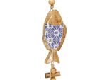 Appendino In Legno Con Decorazione A Forma Di Pesce, Blu E Bianco, Con Campana 46 Cm