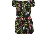 Urban Classics Donna Aop Off Shoulder Short Jumpsuit Fiore Nero - Xs