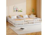 Letto Per Bambini Merax 2× 90X200 Cm, Letto In Legno Massiccio Con Rete, Rete A Doghe, Legno Di Pino, Letto Da Terra, Letto Piano, Letto Per Ragazzi, Bianco