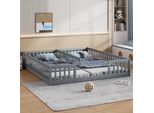 Letto Per Bambini Merax 2× 90X200 Cm, Letto In Legno Massiccio Con Rete, Senza Rete A Doghe, Legno Di Pino, Letto Da Terra, Letto Piano, Letto Per Ragazzi, Grigio