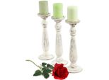Set Di 3 Candelieri T360, Portacandele, Effetto Shabby Vintage Altezza 35Cm ~ Bianco