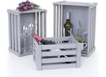 Set Di 3 Casse In Legno HWC-C56, Cassa Per Vino Cassa Decorativa Cassa Di Stoccaggio Cassa Per Frutta, Aspetto Shabby Vintage ~ Grigio, Shabby