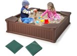 Costway Sabbiera Per Bambini In Legno, Sabbiera 123,5X123,5X14Cm Con 4 Sedili Integrati, Sabbiera Hdpe Quadrata Per Giardino, Prato
