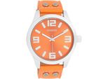 Quarzuhr OOZOO, orange, Armbanduhren, Damen, Armbanduhr, Damenuhr, Herrenuhr, Lederarmband, Ø 46mm