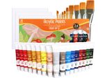 Eseng® Colori Acrilici Premium Fruit AP-12, Set Di 24 Tubetti Da 12 Ml, 24 Colori+6 Scatole Di Colori+10 Pennelli