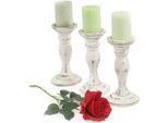 Set Di 3 Candelieri T361, Portacandele, Effetto Shabby Vintage Altezza 24 Cm ~ Bianco
