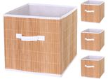 Set Di 4 Scatole Pieghevoli HWC-C21, Cestino Portaoggetti Scatola Portaoggetti, Bambù 32X32X32Cm ~ Colore Naturale