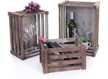 Set Di 3 Casse In Legno HWC-C56, Cassa Per Vino Cassa Decorativa Cassa Di Stoccaggio Cassa Per Frutta, Aspetto Shabby Vintage ~ Marrone, Shabby